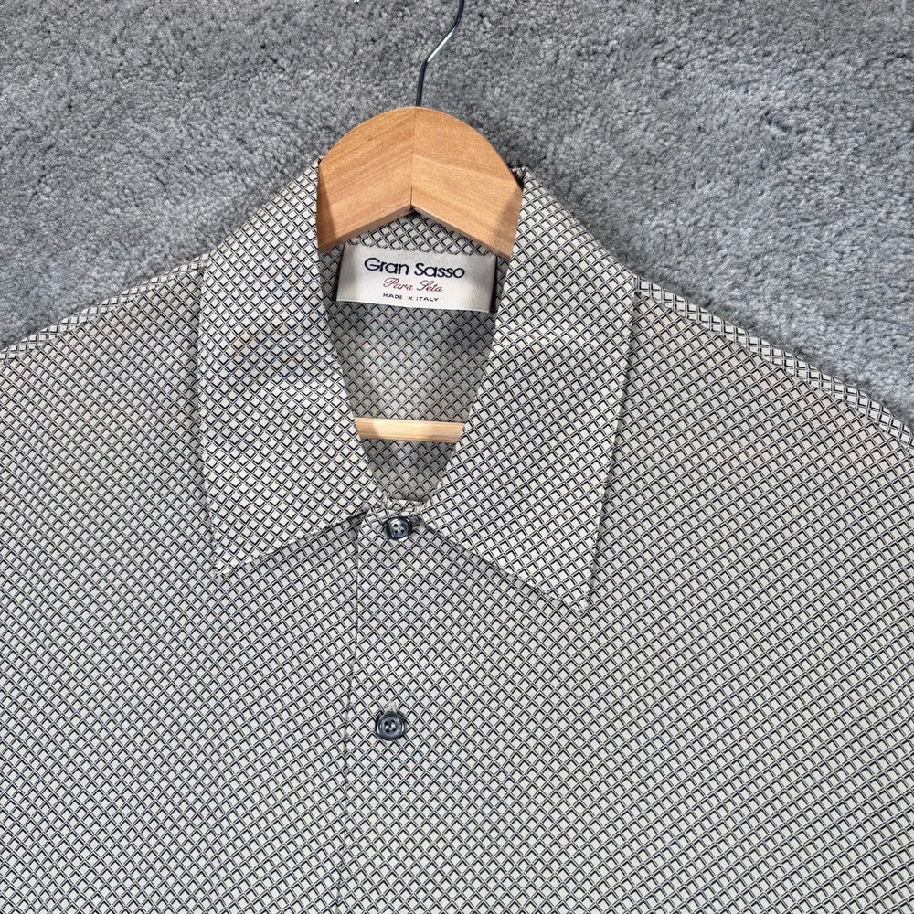 Gran Sasso Shirt Mens 2XL Beige Geometric Print 100% Silk Luxury Made In Italy